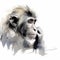 Watercolor Monkey Sketch On White Background - Dynamic And Pensive Portraiture