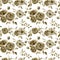 Watercolor monochrome anemone, rose and tulip big seamless pattern. Hand painted sepia flowers and berries with