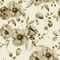 Watercolor monochrome anemone and tulip seamless pattern. Hand painted sepia flowers and berries with eucalyptus leaves