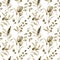 Watercolor monochrome tulip big seamless pattern. Hand painted sepia flowers and berries with eucalyptus leaves and