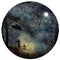 Watercolor Moon at starry night, galaxy with stars, space and astrology universe illustration.