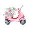 Watercolor moped with flowers and leaves