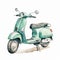 Watercolor Moped Illustration In Light Emerald And Light Brown