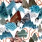 Watercolor mountain art background. Abstract landscape seamless pattern