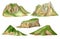 Watercolor mountains clipart set. Hand painted high green peak isolated on white background. Summer hills landscape