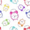 Watercolor multicolor alarm clocks seamless pattern on white