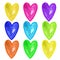 Watercolor multicolor heart set on white background