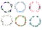 Watercolor multicolored wreaths hand drawn on white background
