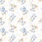 Watercolor multidirectional seamless pattern with cute baby elephants crown and stars