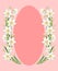 Watercolor narcissus flower rectangle frame with pink ellipse space for text. Hand drawn daffodil wreath. Floral design for