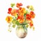 Watercolor Nasturtium Bouquet In Vase