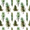 Watercolor natural forest seamless pattern of evegreen trees, Green tree texture