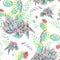 Watercolor natural seamless pattern with cactus