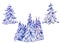 Watercolor natural winter woodland collection. Set of snowy coniferous forest, spruce trees