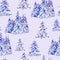 Watercolor natural winter woodland seamless pattern. Natural texture of snowy coniferous forest