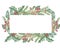 Watercolor nature winter holiday banner frame with holly plant, red berries, green leaves and fir branches composition