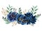 Watercolor navy blue gold green bouquet illustration Painted composition of flowers for design Greeting card Valentine`s Day,