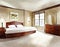 Watercolor of Neat bedroom with spacious bed and