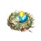 Watercolor nest with bird eggs. Hand draw watercolor illustrations on white background. Easter collection.