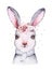 Watercolor new year baby bunny portrait illlustration oster. Merry Christmas postcard cute cartoon rabbit in floral wreath. symbol