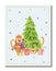 Watercolor New Year, Christmas card banner with a girl tiger with a gift in her paws near the Christmas tree. New Year 2022. Tiger