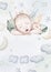 Watercolor newborn Baby Shower greeting card with babies boy girl. Birthday baby shower of new born baby