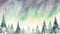 Watercolor northern lights Christmas background