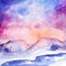Watercolor nothern lights nature snow winter landscape