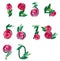 Watercolor numbers from one to nine made from pink roses