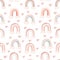 Watercolor nursery boho seamless pattern in neutral color with rainbow, heart, cloud
