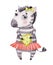 Watercolor nursery cute baby zebra girl, sweet cartoon zebra isolated on white, fashion child vwatercolour, scandinavian