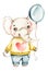 Watercolor nursery Cute elephant with balloon hand painted watercolour childish illustration. Baby boy elephant.