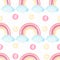 Watercolor nursery  pattern with hand painted rainbows . Kids seamless background illustration in trendy children style.Girl