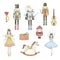 Watercolor Nutcracker Christmas ballerina fairies, soldiers, horse and toys