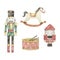 Watercolor Nutcracker Christmas horse, drum and soldier toys