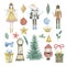 Watercolor Nutcracker Christmas set, ballerina, soldier, mouse king and toys