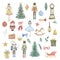 Watercolor Nutcracker Christmas set, ballerina, soldier, mouse king and toys