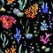 Watercolor Oceanic seamless pattern with marine plants, corals, stones, sea anemones and seaweed.