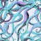 Watercolor octopus tentacles wallpaper. Seamless pattern of octopuses curly tentacles
