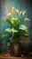 Watercolor Oil Painting of Still Life Peace Lilies Plant Canvas Background