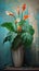 Watercolor Oil Painting of Still Life Peace Lilies Plant Canvas Background