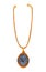 Watercolor old jewelry. Hand drawn necklace with gold chain and dark blue violet precious stone. Vintage accessory with