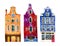 Watercolor old stone europe houses. Amsterdam buildings separated in row. Hand drawn cartoon illustration