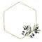 Watercolor olea floral illustration - olive leaf wreath,frame with gold geometric shape, for wedding stationary, greetings,