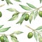 Watercolor olive branch seamless pattern