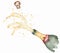 Watercolor open bottle with champagne and splashes clipart. Watercolor food illustration, beverages clip art