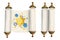 Watercolor open and closed Torah scrolls with yellow blue stars of David illustration set for Jewish designs