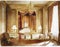 Watercolor of A of an opulent bedroom in the form of a