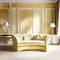 Watercolor of Opulent gold white living room with plush