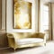 Watercolor of Opulent gold white living room with plush